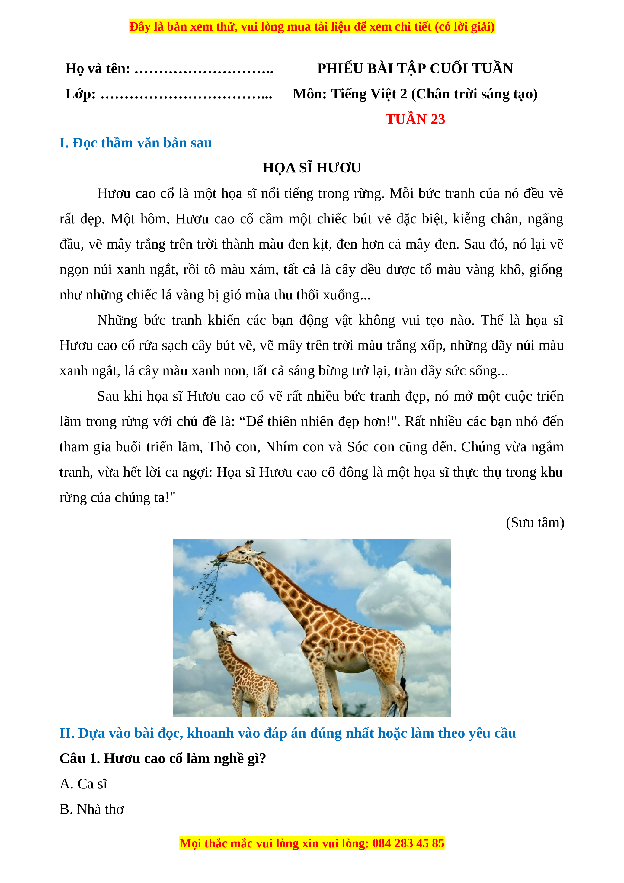 Họa sĩ Hươu lớp 2
