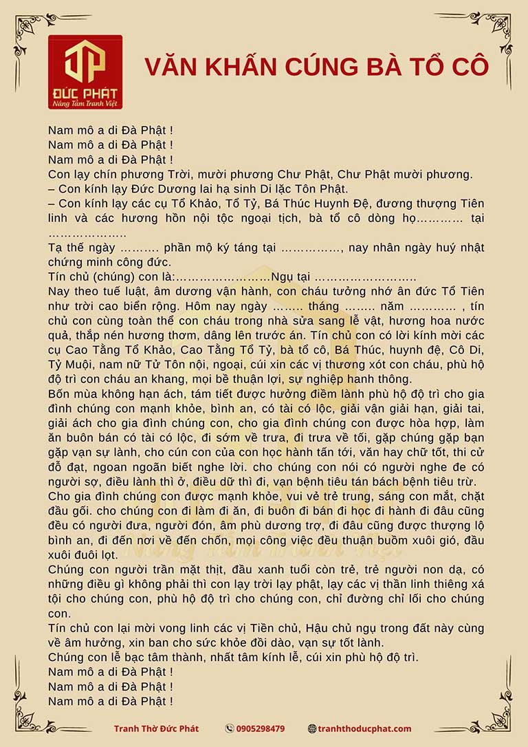 Bài Khấn Bà Cô Tổ Chuẩn Nhất
