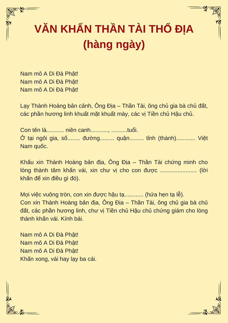 Bài Khấn Ông Địa Mỗi Sáng Chuẩn Nhất
