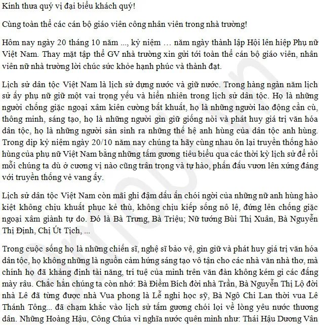 Bài Phát Biểu 20/10 Hay và Ý Nghĩa