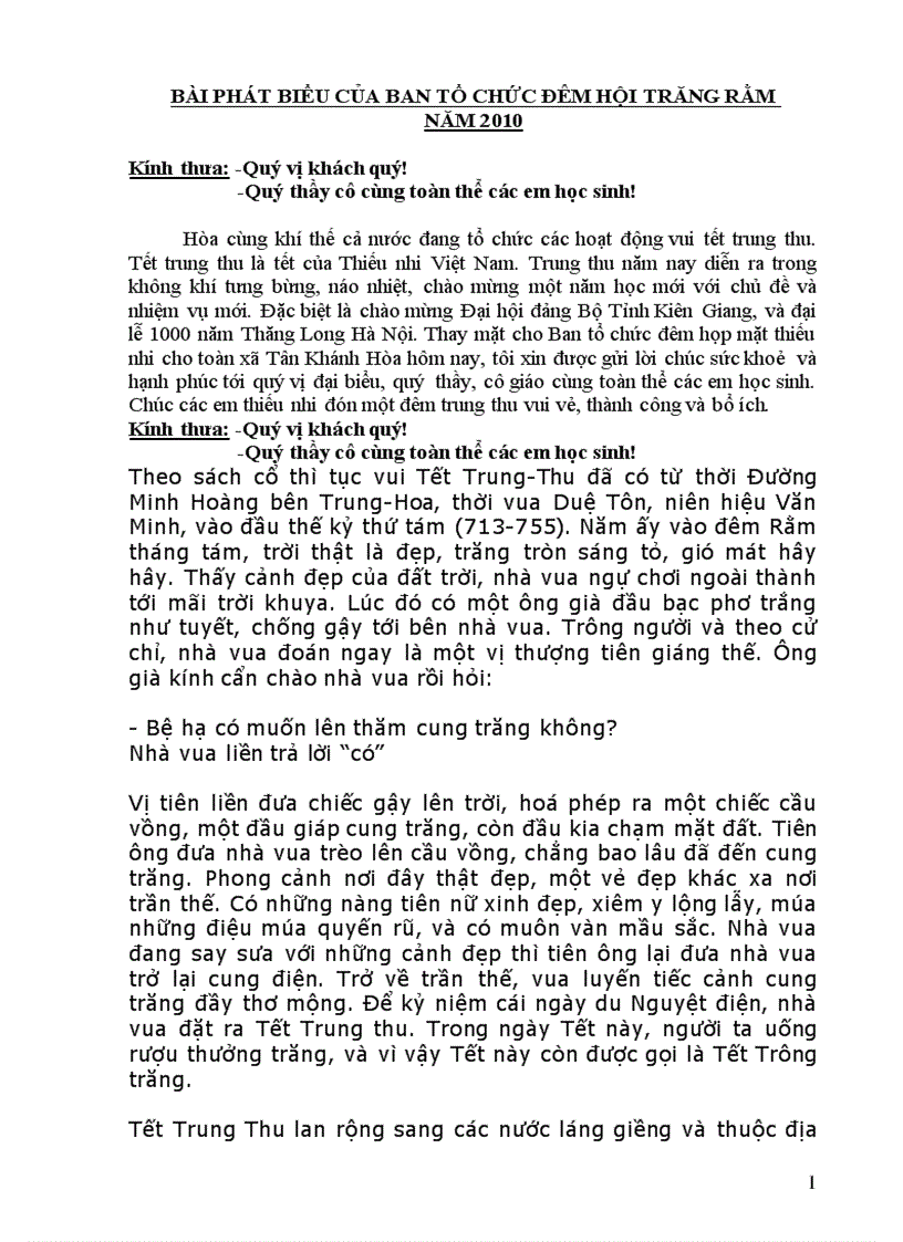 Bài Phát Biểu Tết Trung Thu Hay và Ý Nghĩa