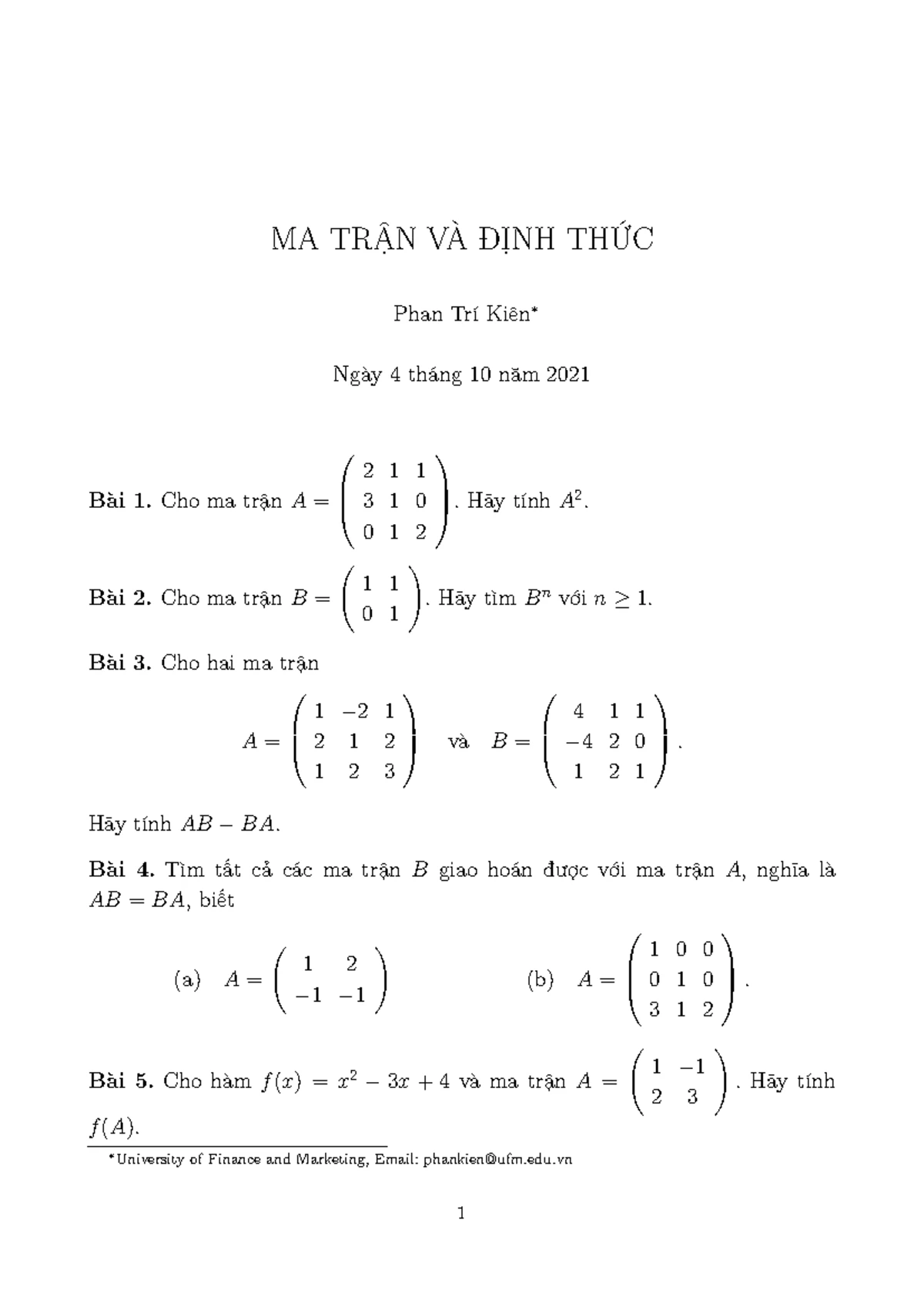 Bài tập toán cao cấp ma trận có lời giải Gallery 1