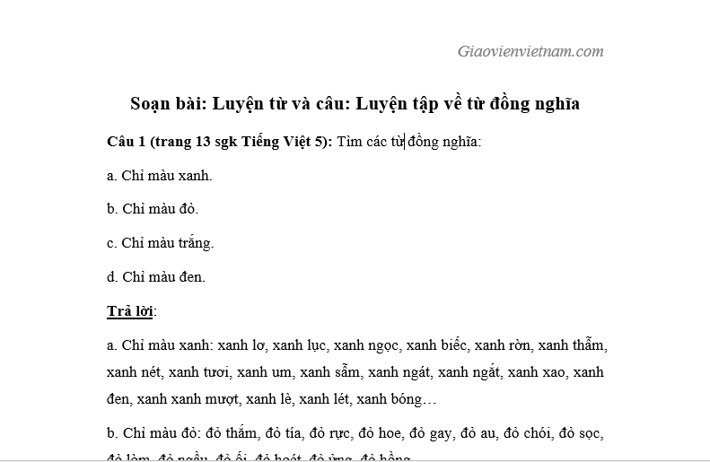 Bài tập về từ đồng nghĩa lớp 5 có đáp án Gallery 2