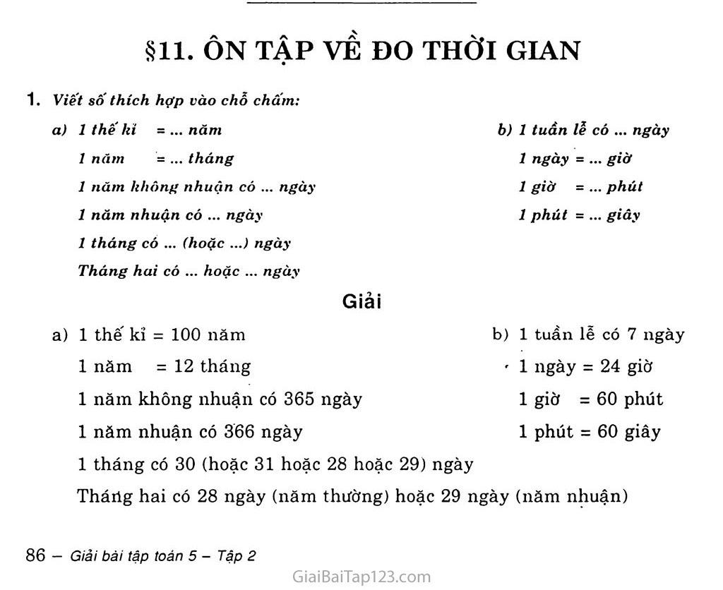 Bài tập đổi đơn vị đo thời gian lớp 5
