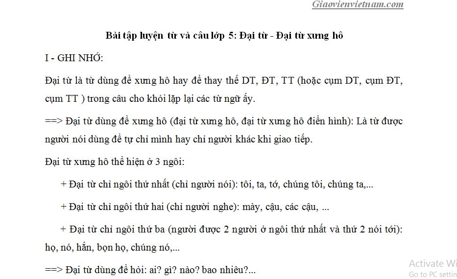 Luyện Từ và Câu Đại Từ Lớp 5 Gallery 2