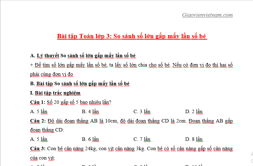 Bài tập về so sánh lớp 3 có đáp án Gallery 1