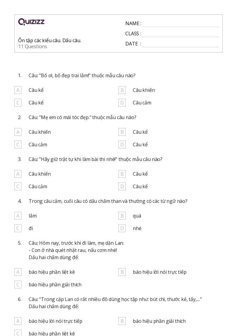 Bài tập về các kiểu câu lớp 3 Gallery 2
