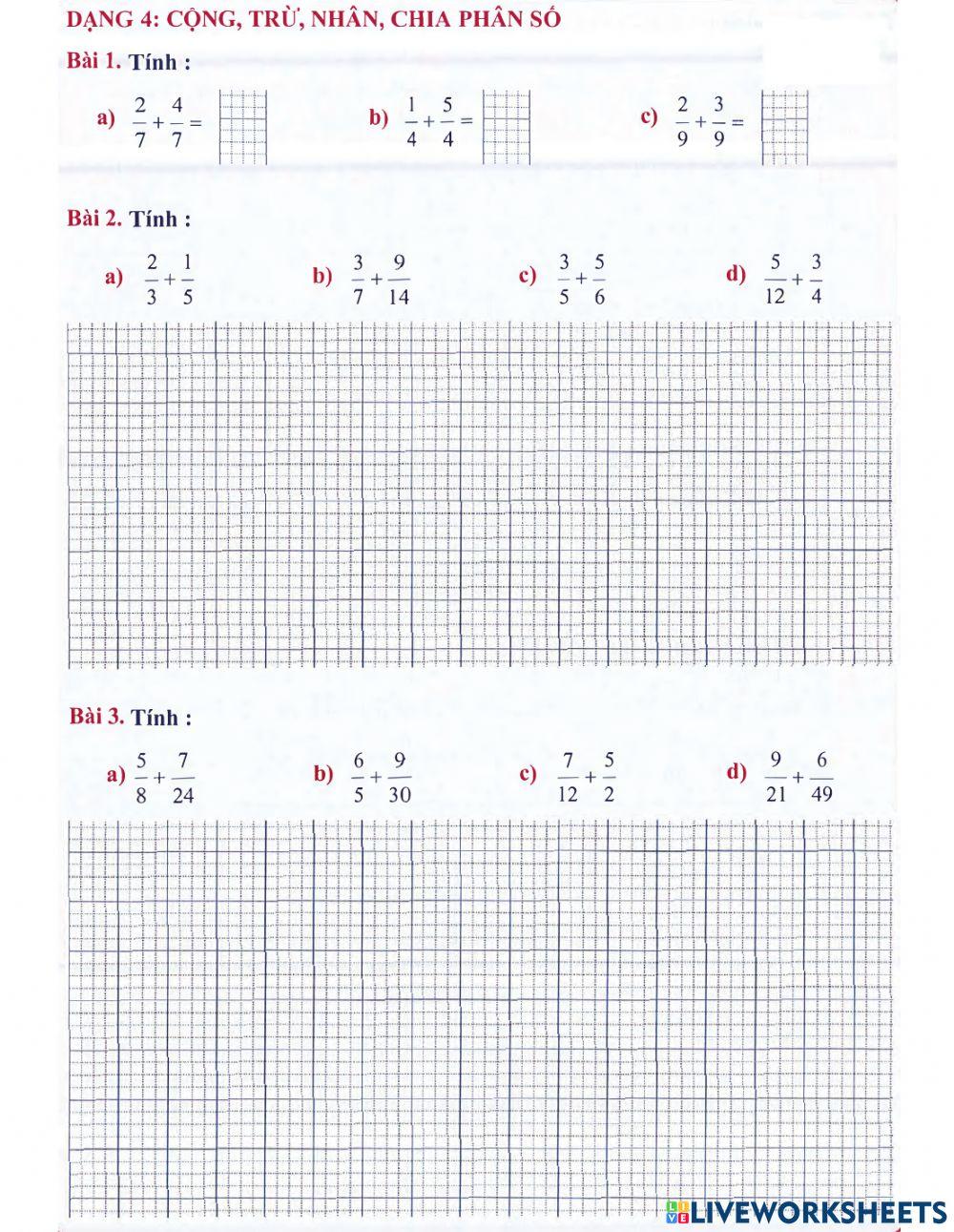 Bài tập về cộng trừ nhân chia phân số