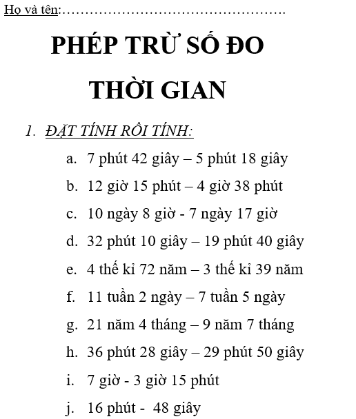 Trừ Số Đo Thời Gian Lớp 5: Hướng Dẫn Chi Tiết và Bài Tập Gallery 2