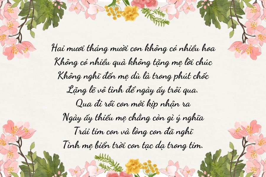 Bài Thơ 20/10 Tặng Mẹ Hay và Ý Nghĩa