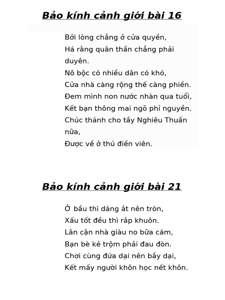 Bài Thơ Bảo Kính Cảnh Giới: Ý Nghĩa, Giá Trị Và Lời Dịch