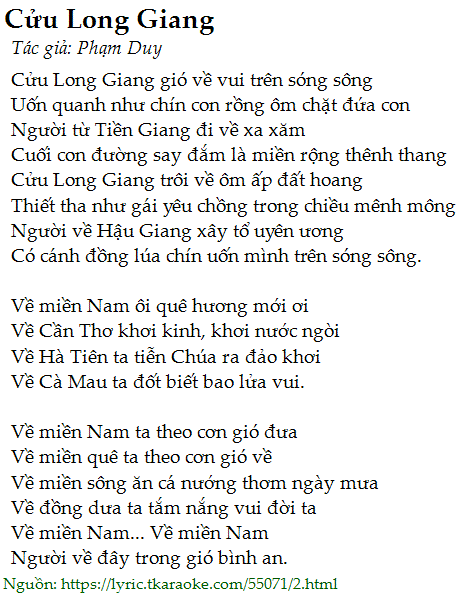 Bài Thơ Cửu Long Giang Ta Ơi