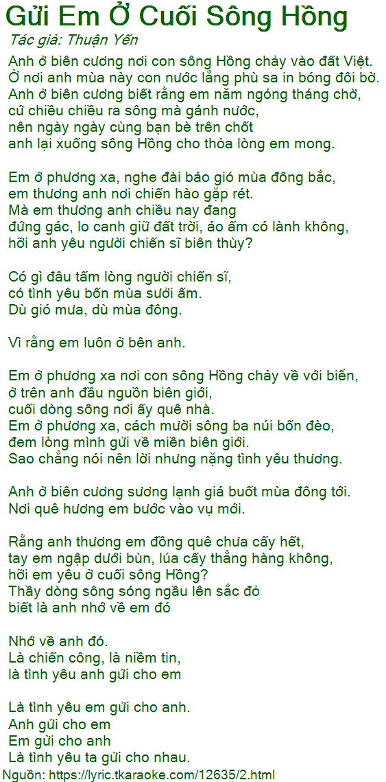 Bài Thơ Gửi Em Ở Cuối Sông Hồng