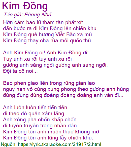 Bài Thơ Kim Đồng - Chiến Sĩ Anh Hùng Nhí