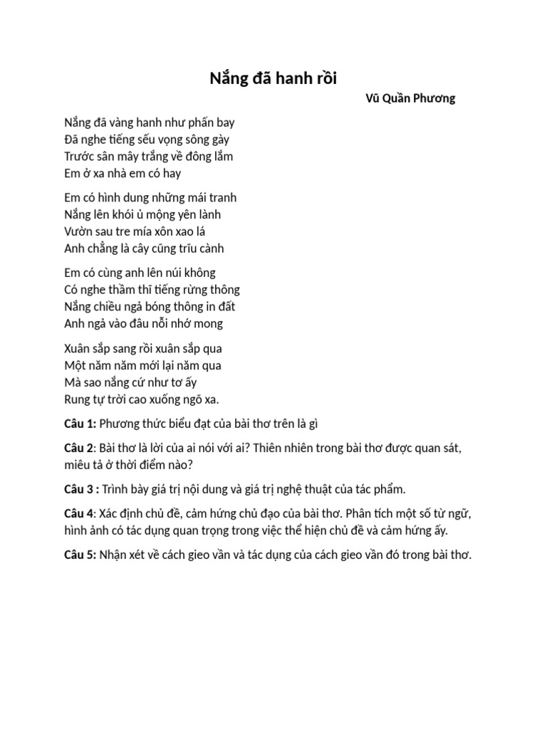 Nắng đã hanh rồi