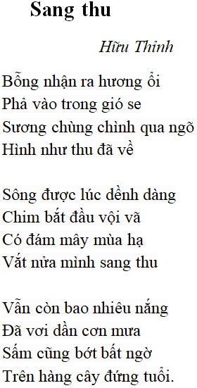 Bài Thơ Sang Thu