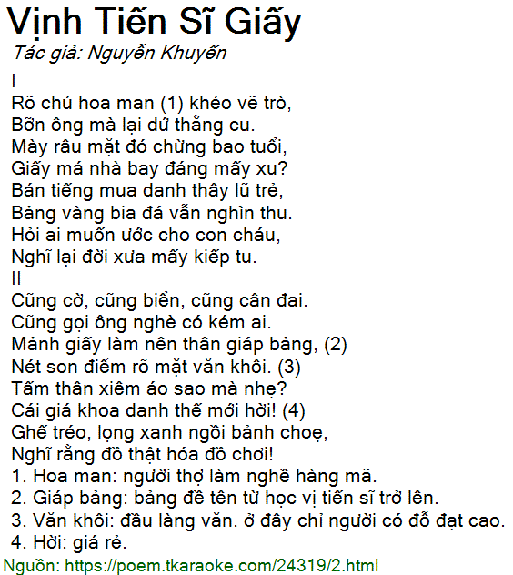 Bài Thơ Tiến Sĩ Giấy - Giải Thích Ý Nghĩa Và Giá Trị
