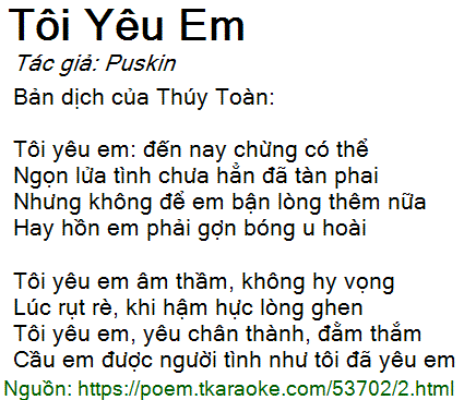 Tôi Yêu Em - Bài Thơ Của Pushkin