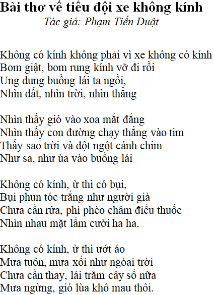 Bài Thơ Tiểu Đội Xe Không Kính