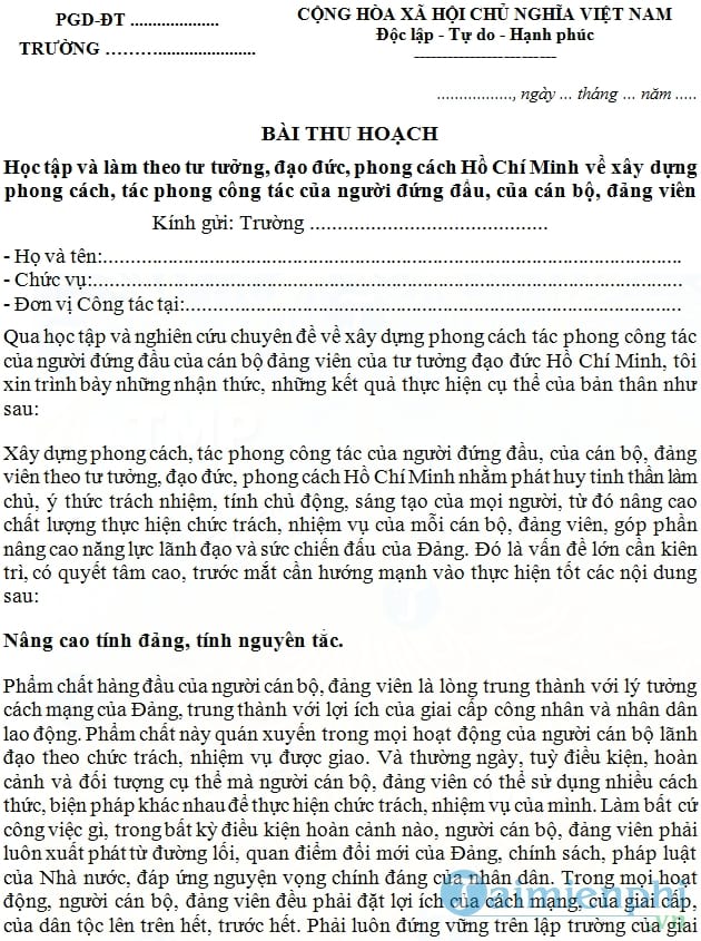 Bài Thu Hoạch Chuyên Đề Tự Soi, Tự Sửa