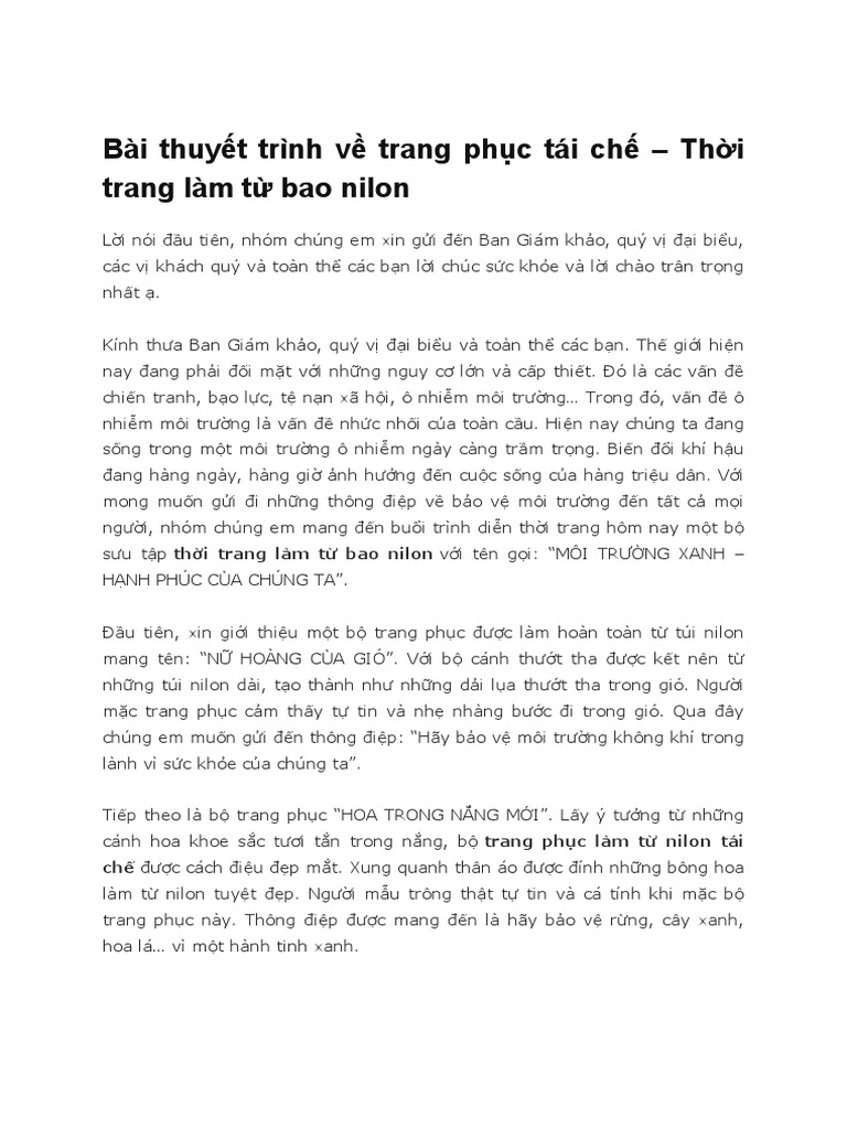 Bài thuyết trình thời trang tái chế