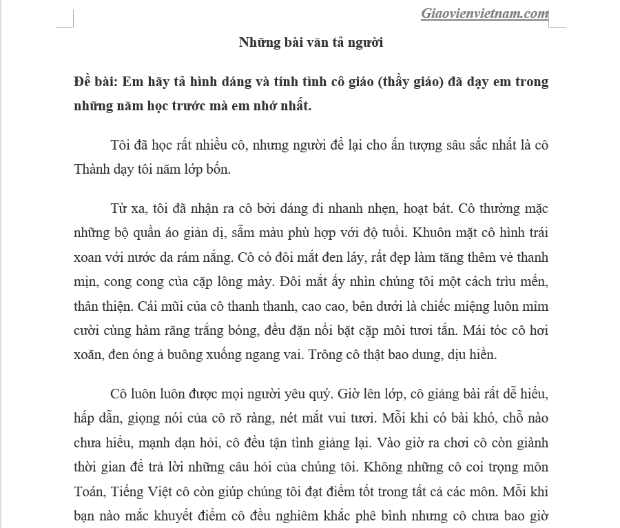 Bài Văn Mẫu Tả Người Lớp 5
