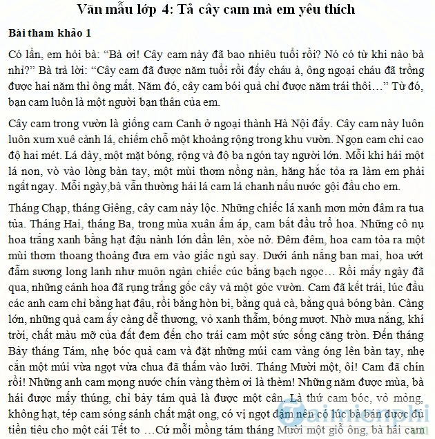 Bài Văn Tả Cây Cam Lớp 4