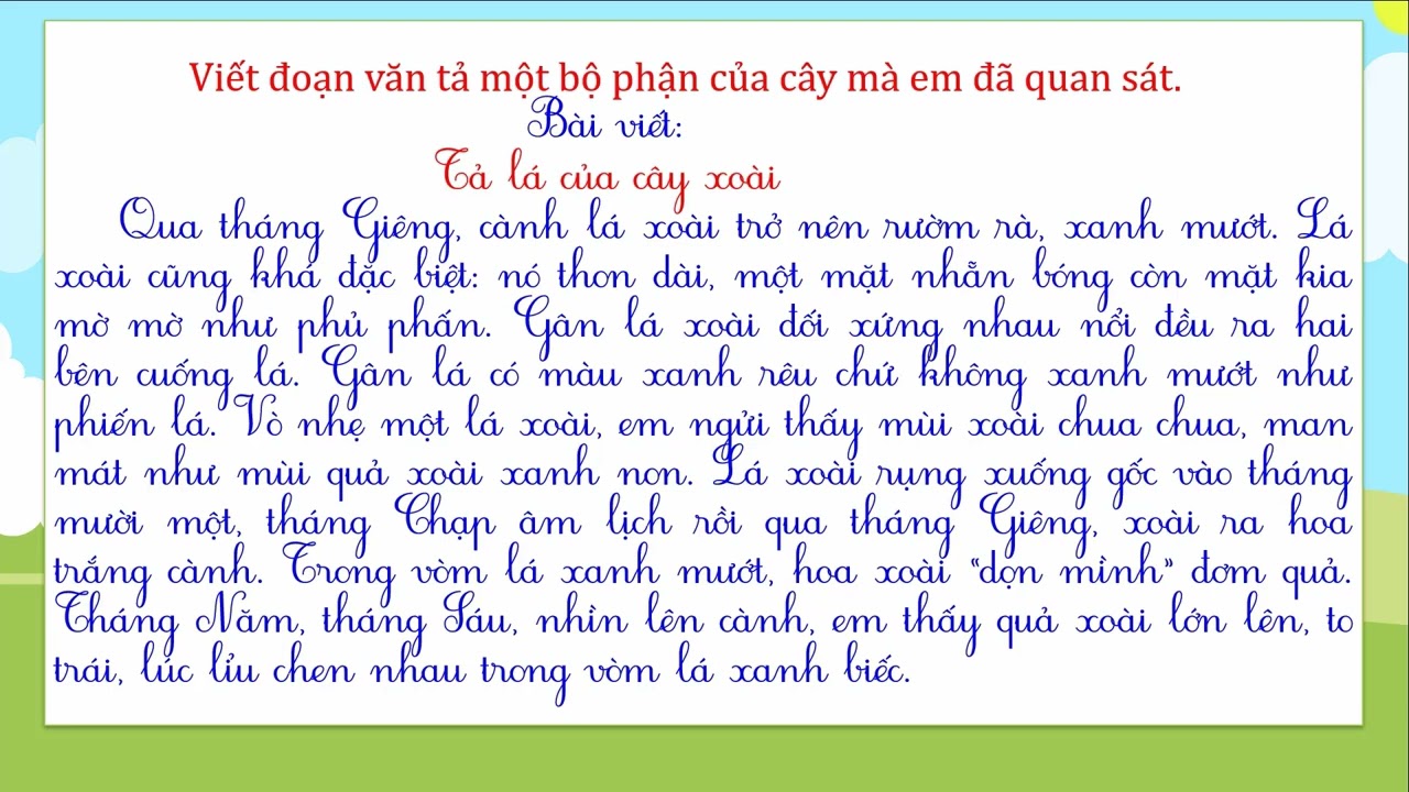 Bài Văn Tả Cây Xoài Lớp 4