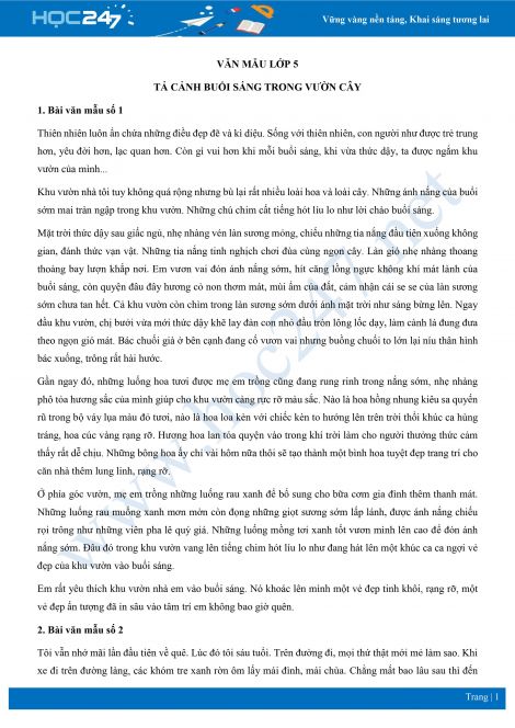 Bài Văn Tả Khu Vườn Lớp 5 Gallery 2