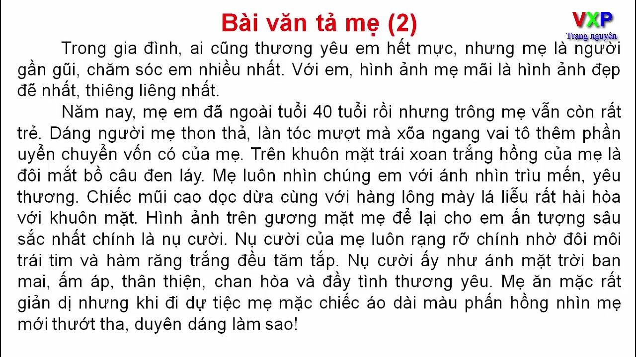 Bài Văn Tả Mẹ Lớp 5 Hay Nhất
