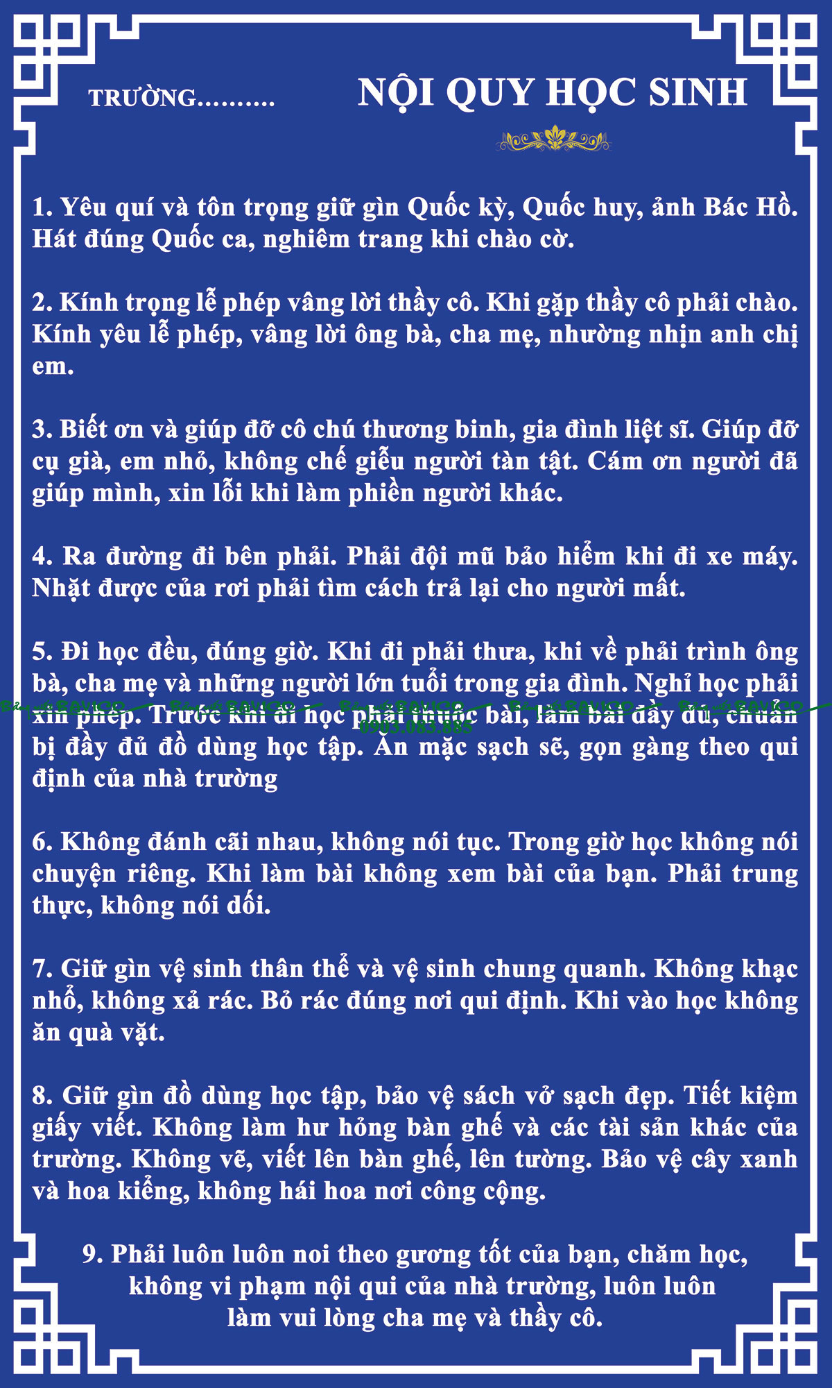 Bảng Nội Quy Nhà Trường