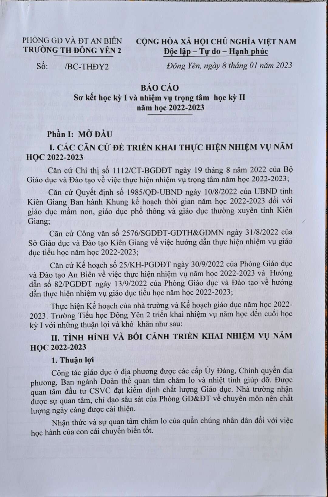Báo cáo sơ kết học kì 2 lớp chủ nhiệm: Tổng hợp kết quả học tập và rèn luyện