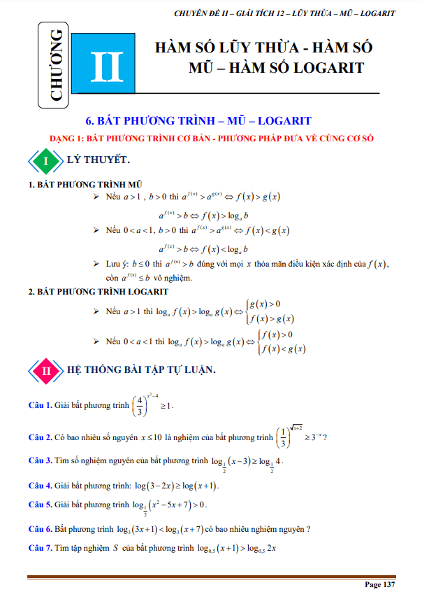 Bất Phương Trình Mũ Và Logarit