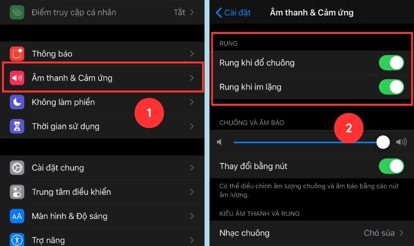 Bật rung khi im lặng iOS 16