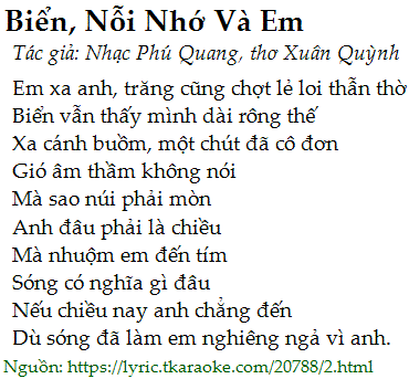 Biển Nỗi Nhớ Và Em Lời Bài Hát