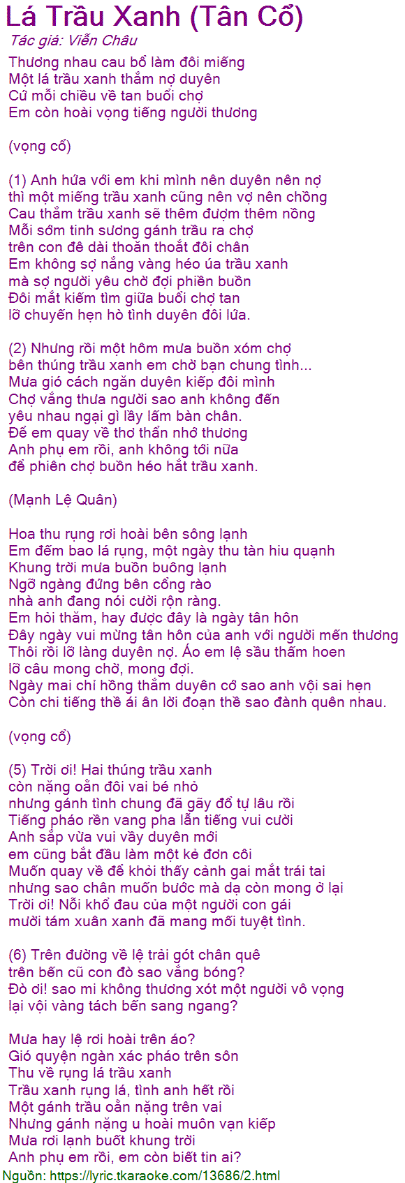 Lời Bài Hát Lá Trầu Xanh Gallery 2