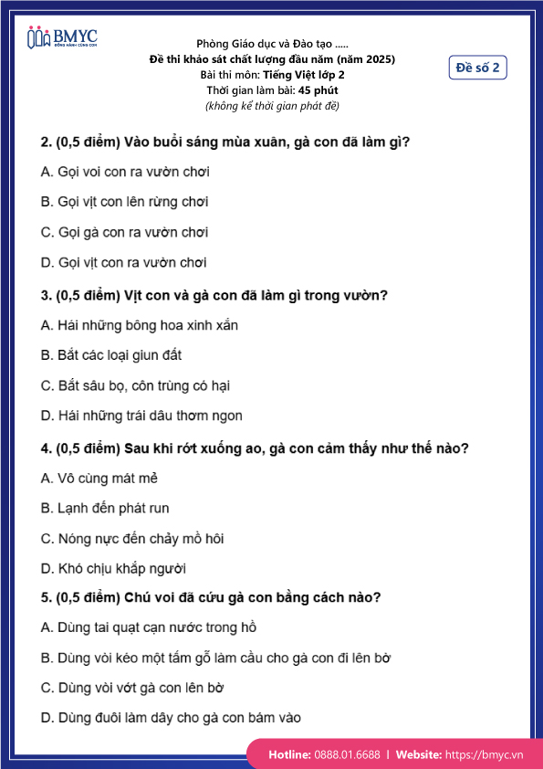 Bộ Đề Thi Tiếng Việt Lớp 2: Chuẩn bị tốt nhất cho kỳ thi sắp tới