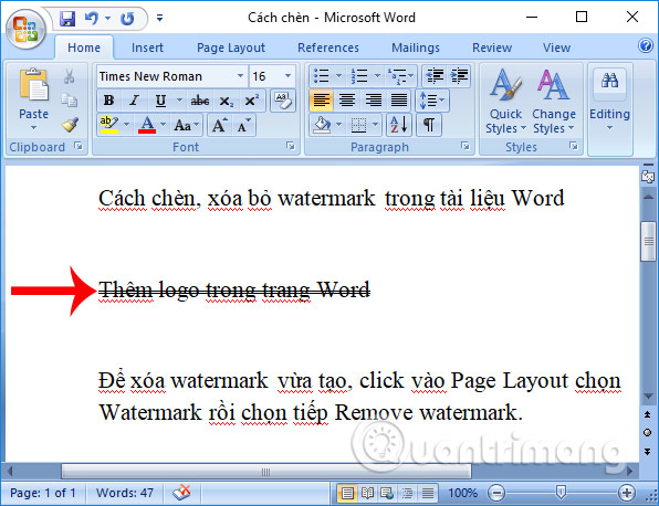 Bỏ gạch ngang chữ trong Word