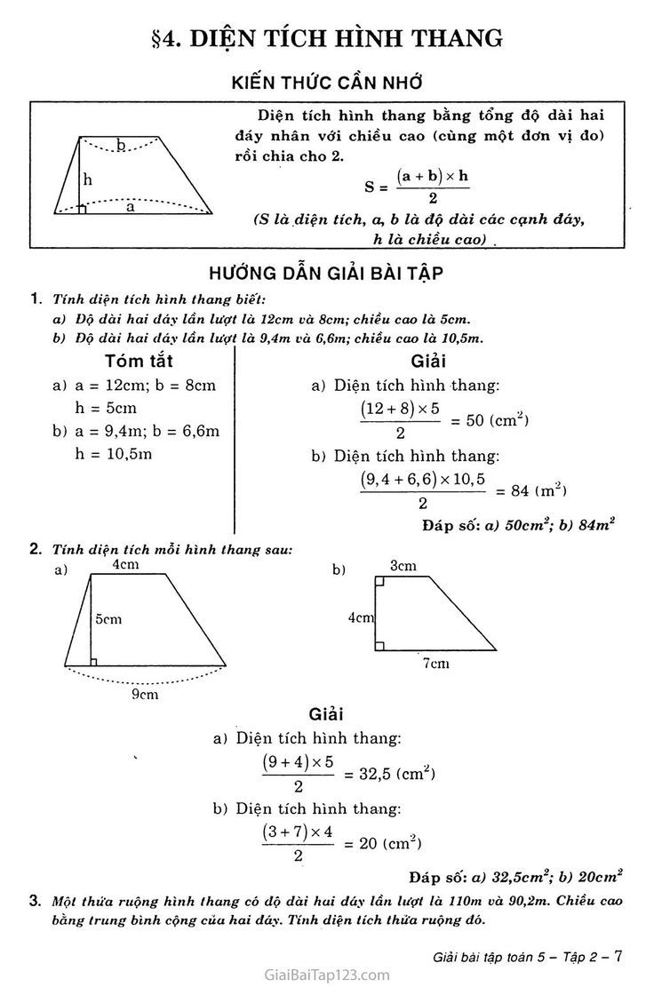 Công thức tính diện tích hình thang lớp 5 Gallery 2