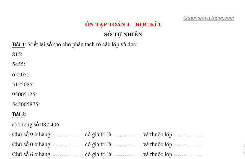 Các dạng toán lớp 4 học kì 1 có đáp án Gallery 2
