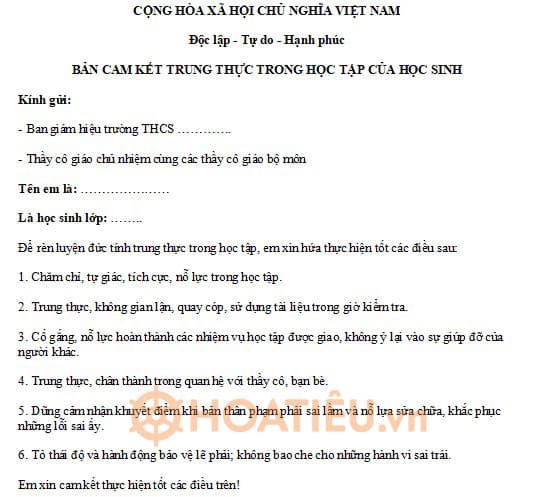 Bản Cam Kết Không Đi Học Muộn Gallery 2