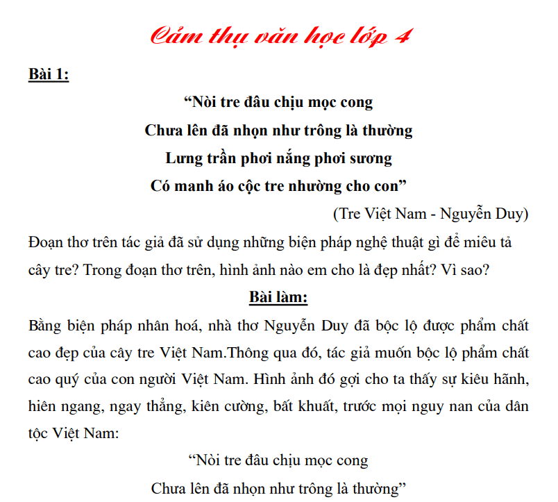 Cảm thụ văn học lớp 4: Hướng dẫn chi tiết và ví dụ minh họa Gallery 1