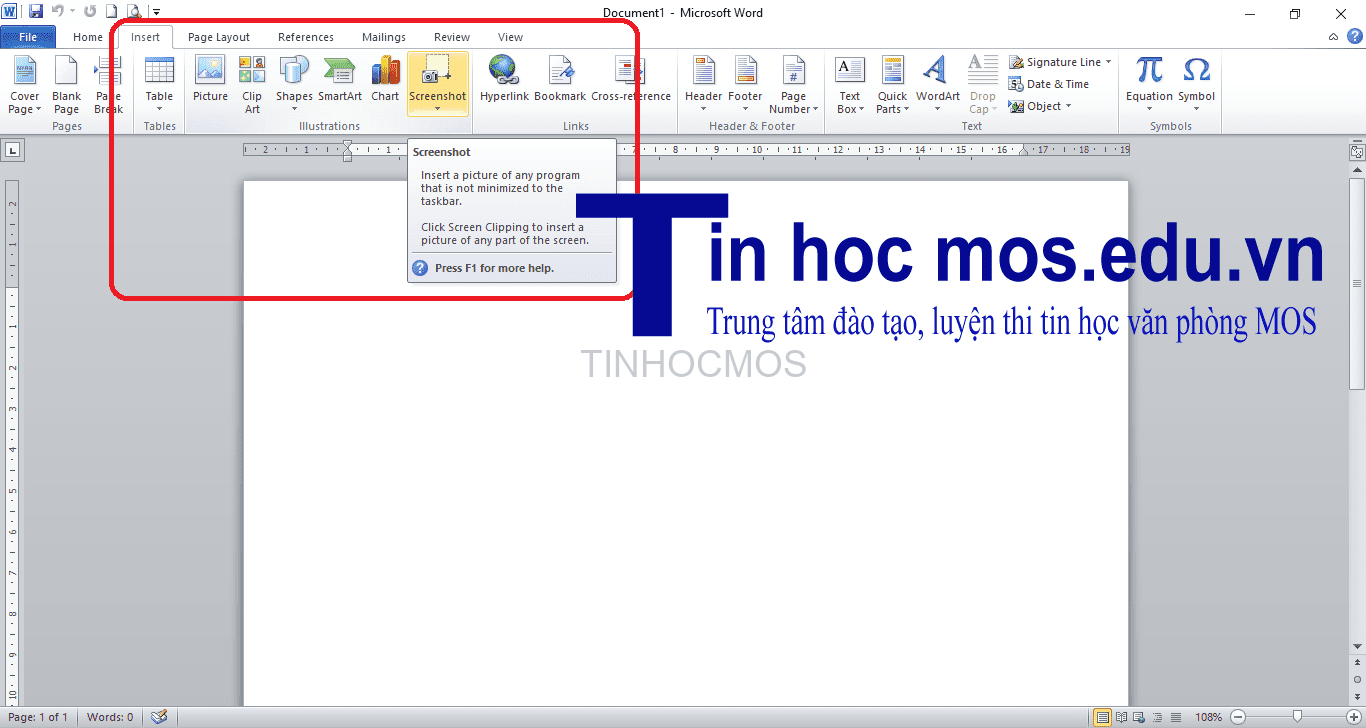Chụp nhanh màn hình và chèn vào Word Gallery 1