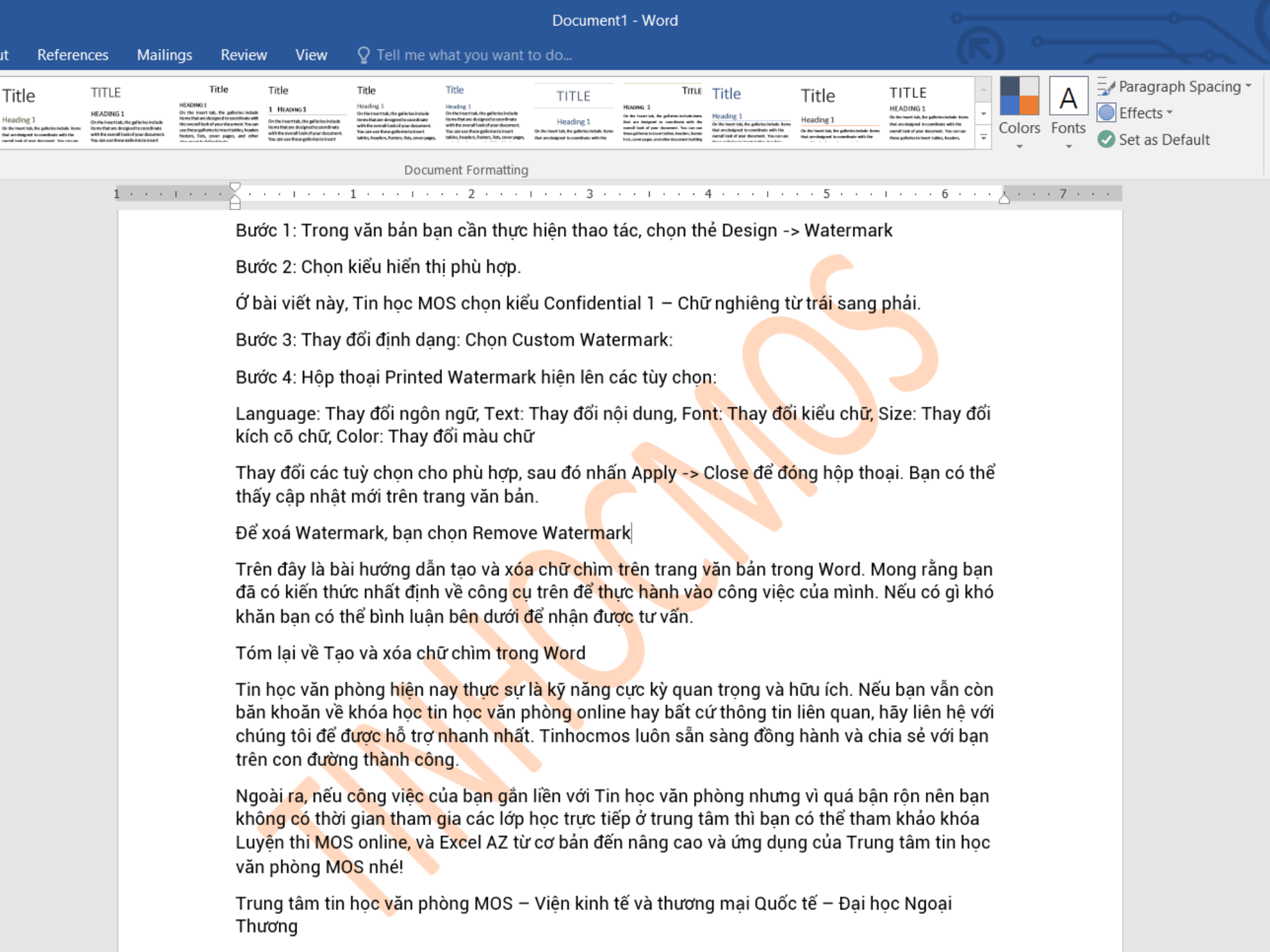 Cách tạo chữ chìm trong Word Gallery 1