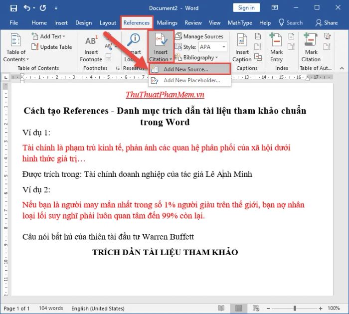 Cách tạo danh mục tài liệu tham khảo trong Word Gallery 1
