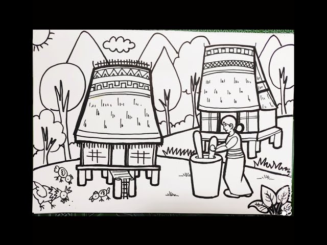 Hướng dẫn lớp 9 vẽ nhà rông Tây Nguyên đơn giản Gallery 1