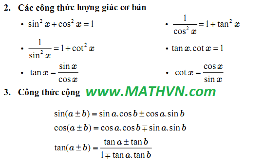 Công thức lượng giác cơ bản Gallery 2