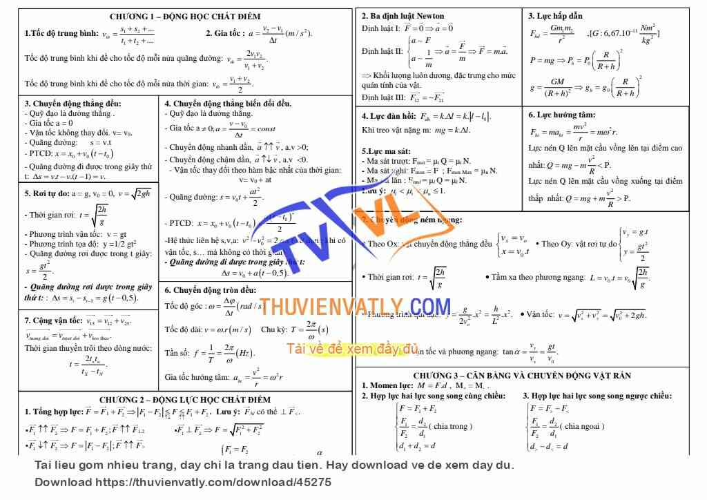Công thức Vật lý 10 Chân trời sáng tạo