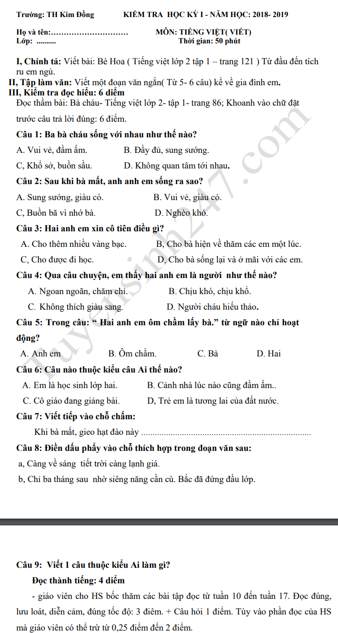 Các Dạng Bài Tập Tiếng Việt Lớp 2 Kì 1