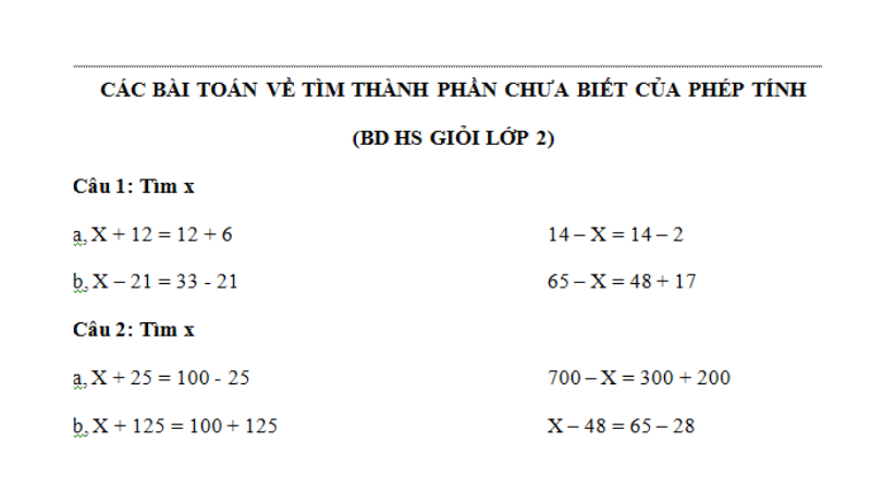 Bài Toán Tìm X Lớp 2: Các Bài Tập và Phương Pháp Giải Gallery 1